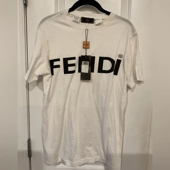 FENDI Authentic Vintage Unisex Logo Short Sleeve Tee New w Tags GB Size 12 Small - Picture 16 of 16